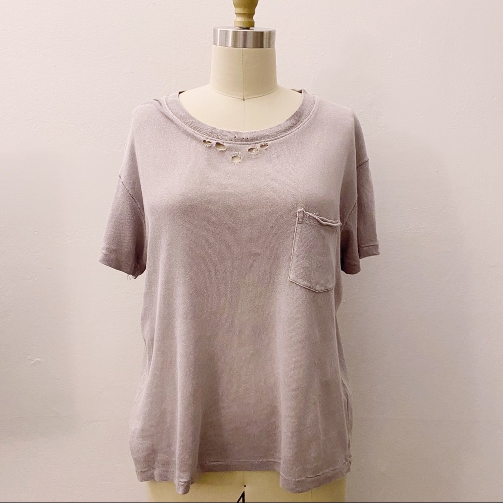 Free People Distressed Tshirt Tee Patch Pocket